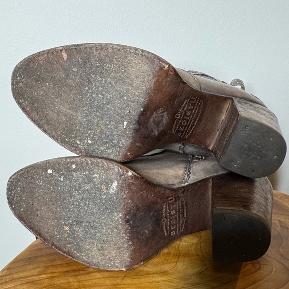 Bed Stu Isla High Heeled Bootie Boots Women Sz. 7.5 Gray/Brown Distressed Buckle - Picture 12 of 15